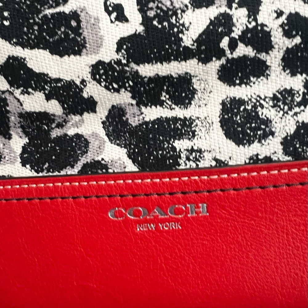 COACH Legacy Ocelot Print Hobo Black Red Multi Canvas Leather Handbag - Picture 6 of 14